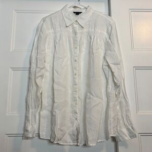 Lands' End Button Up Linen Shirt with Smocking White